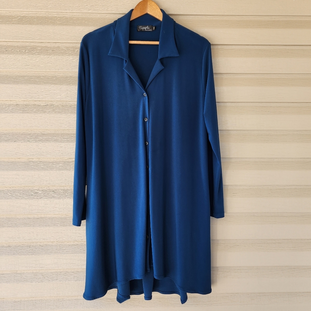 Sympli made in Canada teal shirt tunic dress